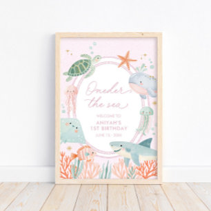 Affiche Oneder la mer Rose Thème Marin 1er Anniversaire