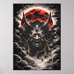 Affiche Oni Démon sous la Lune Rouge - Art Anime Japonais