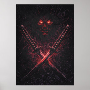 Affiche Oni Twin Blades Samouraï, Japonais Surréaliste Abs
