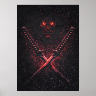 Affiche Oni Twin Blades Samurai, Abstract Surreal Japanese