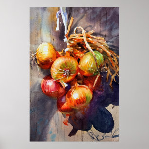 Affiche Onion watercolor painting for Kitchen Dining room