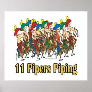 Affiche onze joueurs de pipeau 11e jour de Noël