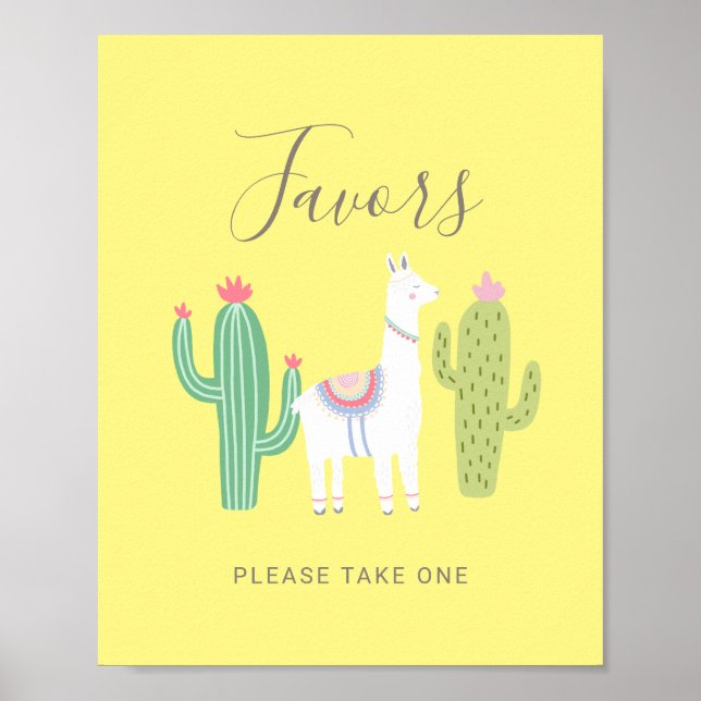 Affiche Ooh La Llama Baby Shower Cute Favors Sign yellow (Devant)