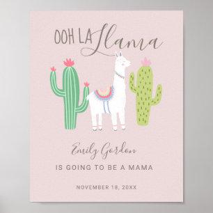 Affiche Ooh La Llama Baby shower mignon bébé fille rose