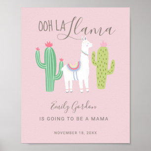 Affiche Ooh La Llama Baby shower mignon bébé fille rose