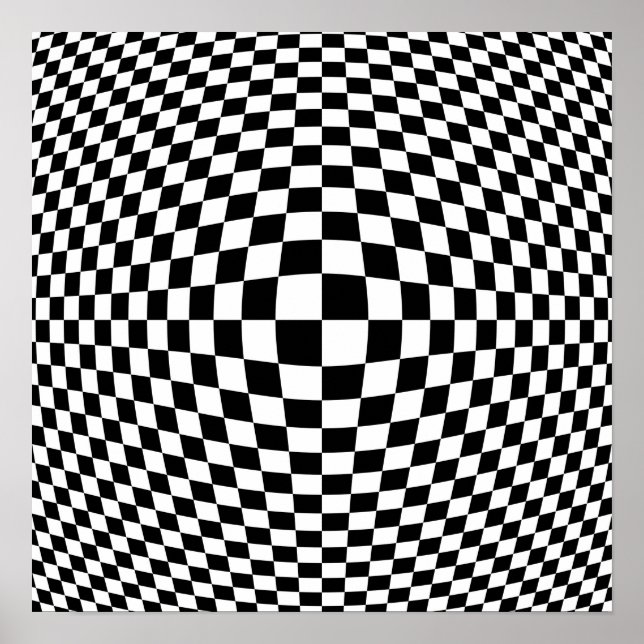 Affiche Op Art à carreaux noir et blanc (Devant)