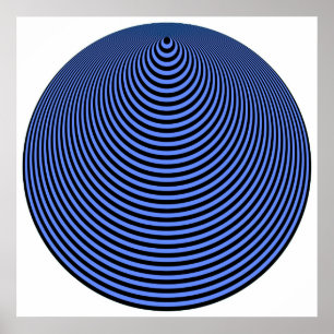 Affiche Op Art Cercles Concentrés Bleu Sur Noir