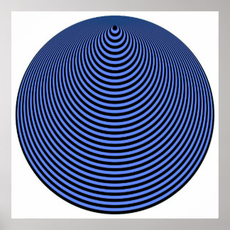 Affiche Op Art Cercles Concentrés Bleu Sur Noir