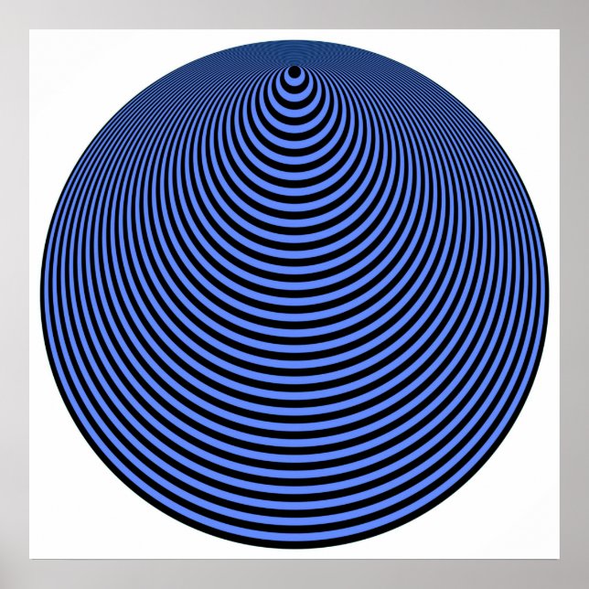 Affiche Op Art Cercles Concentrés Bleu Sur Noir (Devant)