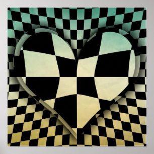 Affiche Op art checkered hearts