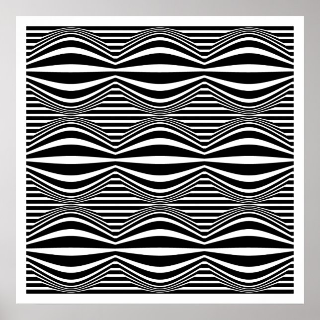 Affiche Op Art Lines and Spheres 01 - Noir et blanc (Devant)
