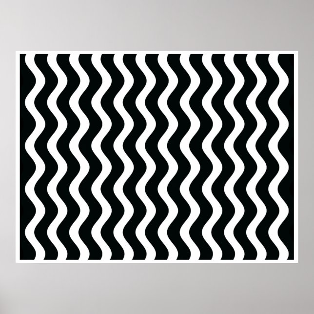 Affiche Op Art noir et blanc Vagues deux (Devant)