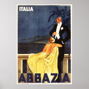 Affiche OPATIJA ABBAZIA ITALIE Tuxedo Homme Vintage voyage