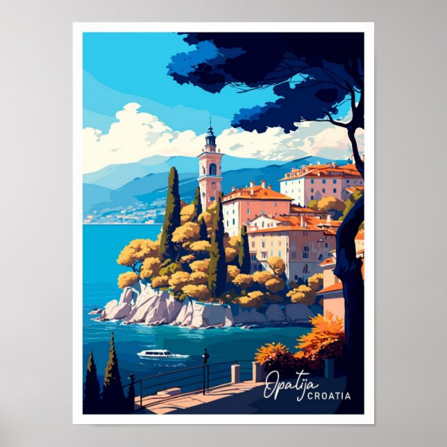 Affiche Opatija Croatie Illustration Vintage de voyage (Devant)