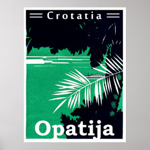 Affiche Opatija, Croatie, mer Adriatique, deux couleurs vi