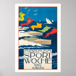 Affiche Opatija Croatie Semaine du Sport 1912 Voyage Vinta