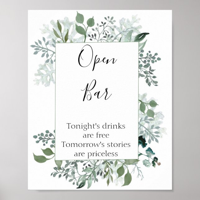 Affiche Open Bar Botanical Greenery Frame Mariage (Devant)
