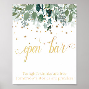 Affiche Open Bar Botanical Greenery Gold Mariage