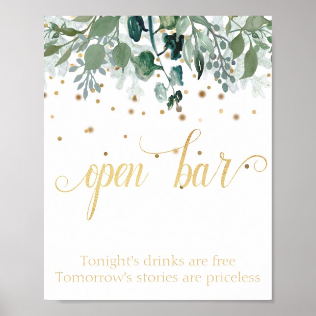 Affiche Open Bar Botanical Greenery Gold Mariage (Devant)
