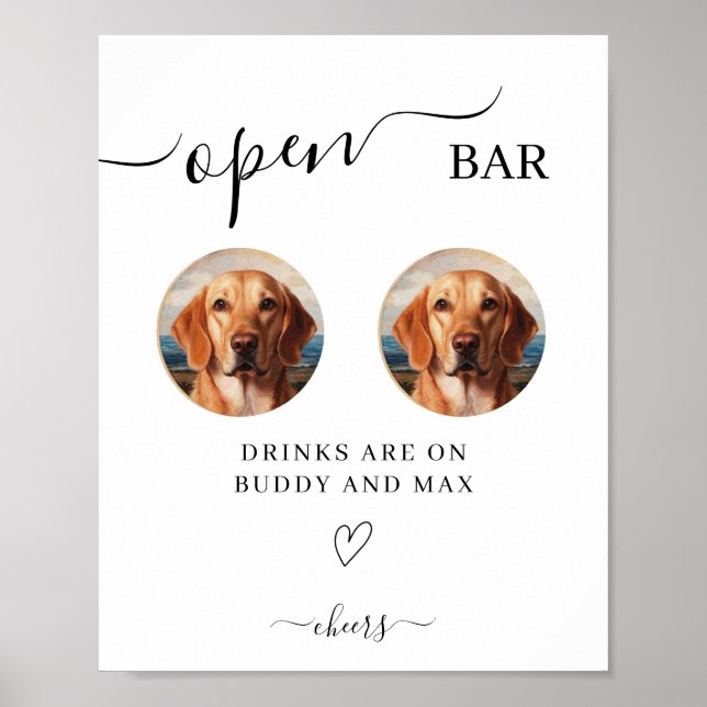 Affiche Open Bar Chien Sign, Animal Photo Drink Sign for M (Devant)