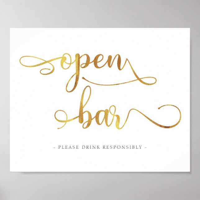 Affiche "Open Bar" Gold drinks Wedding Sign (Devant)