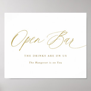 Affiche Open Bar Gold Mariage Sign Élégante Calligraphie