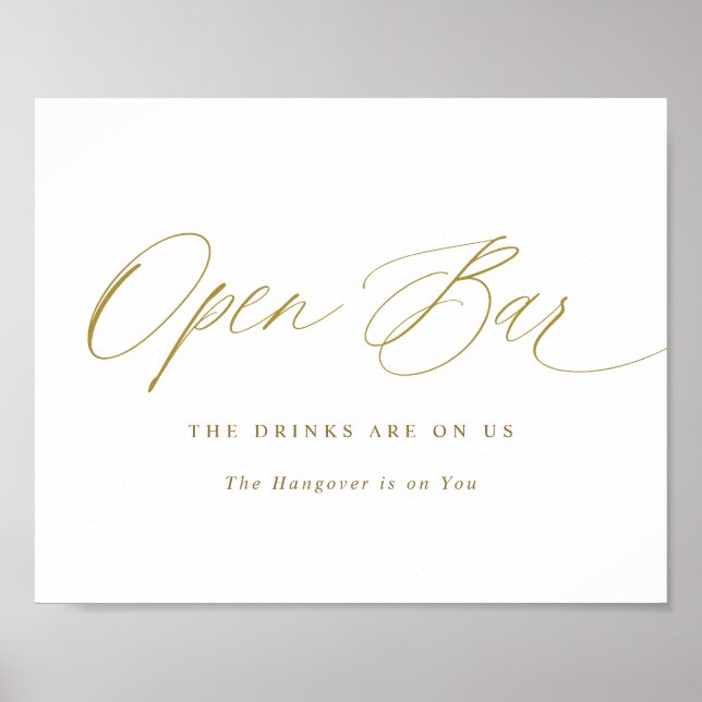 Affiche Open Bar Gold Mariage Sign Élégante Calligraphie (Devant)