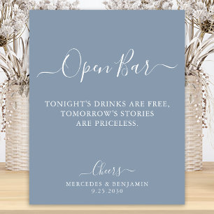 Affiche Open Bar Personnalisé Dusty Blue Mariage Boissons