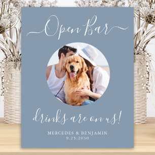 Affiche Open Bar Personnalisé Dusty Blue Pet Chien Mariage