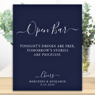 Affiche Open Bar Personnalisé Marine Blue Mariage Boissons