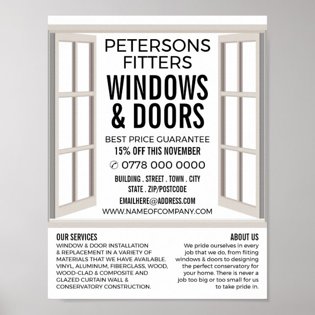 Affiche Open Window Design, Window & Door Fitter Company (Devant)