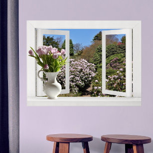 Affiche Open Window onto Garden with Pink Tulips