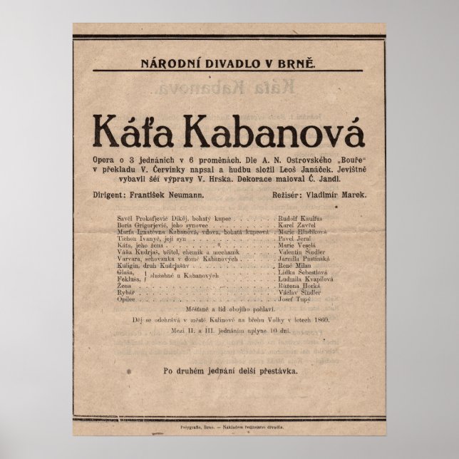 Affiche - Opéra de Leoš Janáček Káťa Kabanová (Devant)