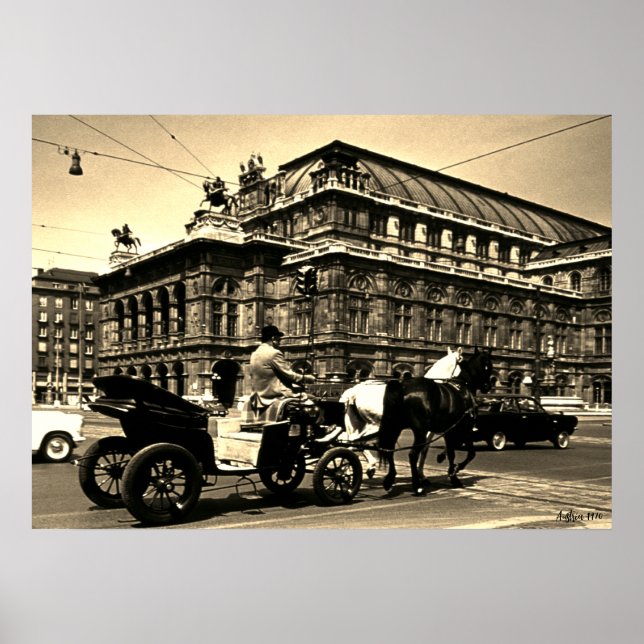 Affiche Opéra Staatsoper Fiaker Vienne Autriche vintage (Devant)