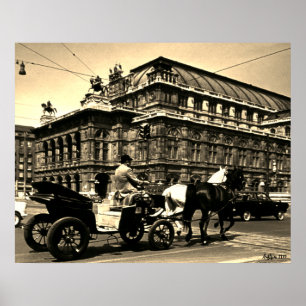 Affiche Opéra Staatsoper Fiaker Vienne Autriche vintage