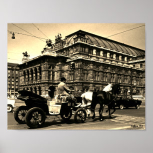Affiche Opéra Staatsoper Fiaker Vienne Autriche vintage