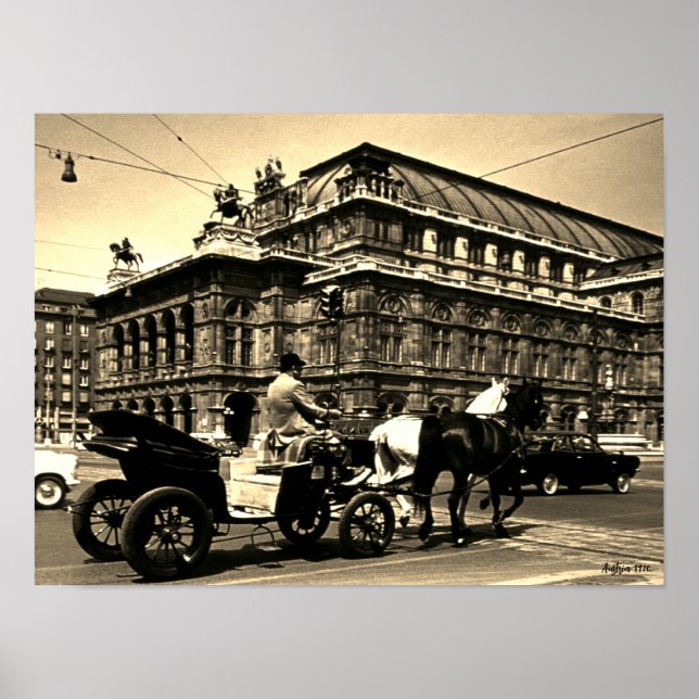 Affiche Opéra Staatsoper Fiaker vintage Autriche Vienne (Devant)