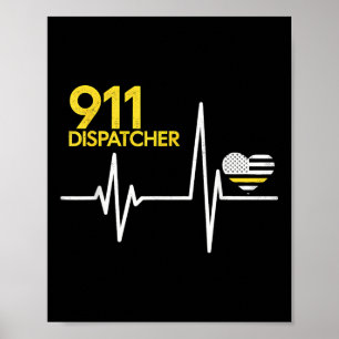 Affiche Opérateur 911 battement de coeur police drapeau mi