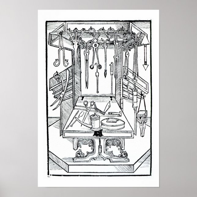 Affiche Operating table and surgical instruments, from 'Da (Devant)