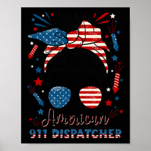 Affiche Opératrice 911 du 4 juillet Drapeau américain 911