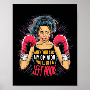 Affiche Opinion Crochet Gauche Boxe Femme Fun Arts Martiau