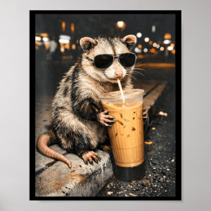 Affiche Opossum Buvant du Café Glacé Mème Drôle d'Animal p
