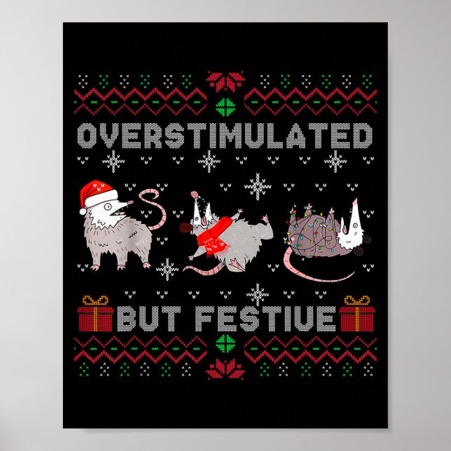 Affiche Opossum de pull moche festif mais surexcité Ch (Devant)