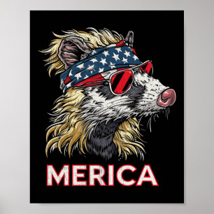 Affiche Opossum Possum - Patriotique Usa 4 juillet Amériqu