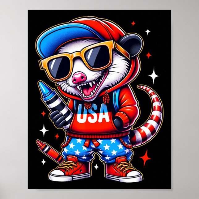 Affiche Opossum professeur de hip hop au crayon drôle de r (Devant)