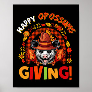 Affiche Opossums heureux donnant une dinde de remerciement
