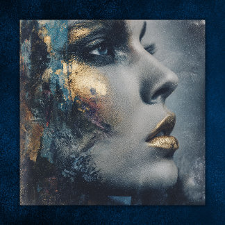 Affiche Or Art Moderne Portrait Dramatique Or Bold Teal