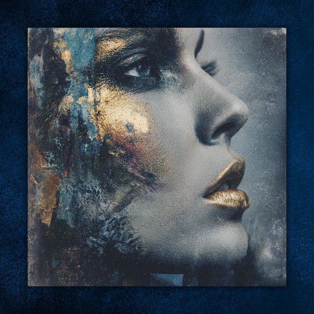 Affiche Or Art Moderne Portrait Dramatique Or Bold Teal (Bold Gold Teal Dramatic Portrait Modern Art Poster)