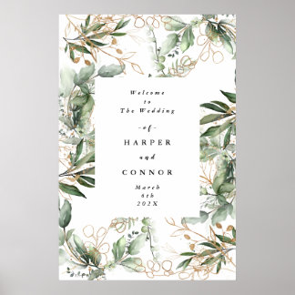 Affiche Or Botanique Eucalyptus Élégant Verdure Moss