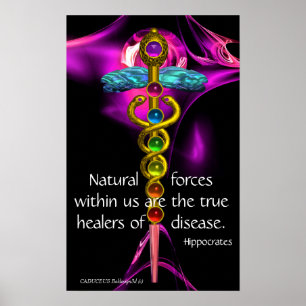 Affiche OR CADUCUS, 7 CHAKRAS, ULTRA VIOLET Médicale, Yoga